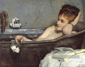  alfred Tableaux - La baignoire dame Peintre belge Alfred Stevens